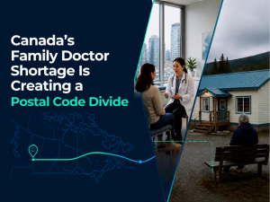 Map illustrating differences in family doctor and primary care access across Canada